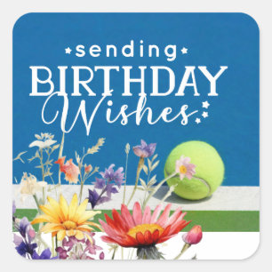 Tennis ball Sending Birthday Wishes Square Sticker