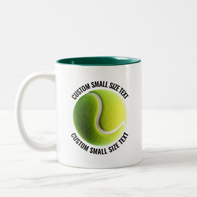 Tennis Ball & Small Text HUNTER GREEN 11oz Custom Two-Tone Coffee Mug (Left)
