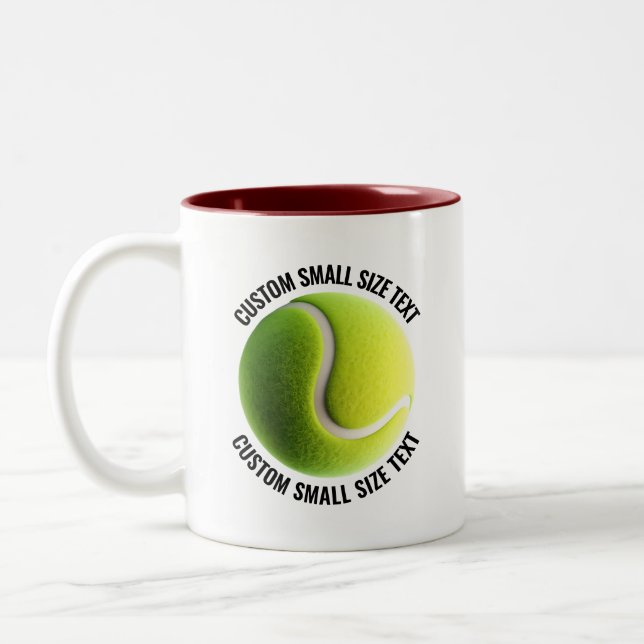 Tennis Ball & Small Text MAROON 11oz Custom Two-Tone Coffee Mug (Left)
