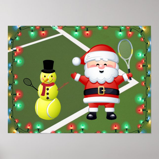 Tennis Ball Snowman and Santa Claus Christmas Poster (Front)