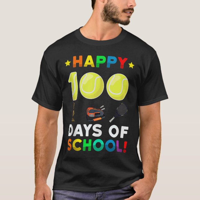 Tennis Ball Sport I Kicked 100 Days of School Teac T-Shirt (Front)