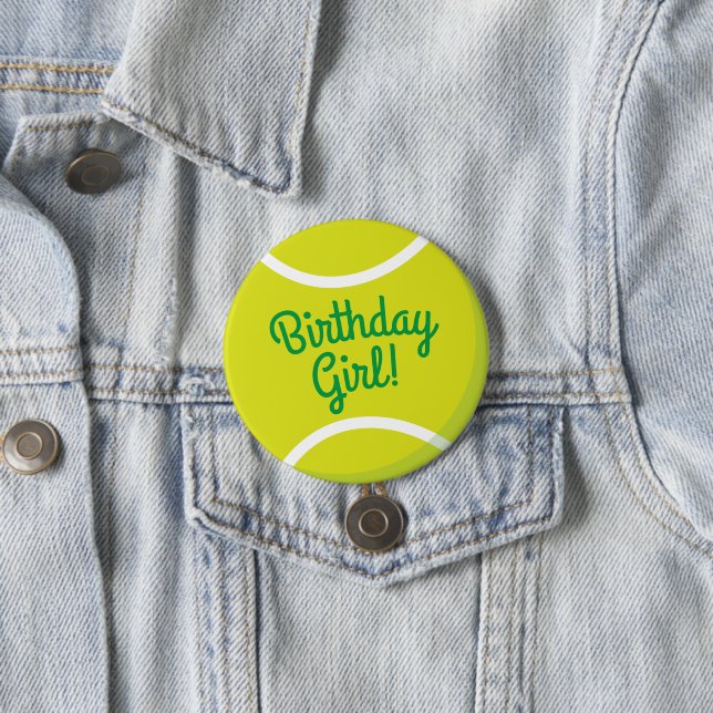 Tennis Ball Sports Party Birthday Girl Button (In Situ)