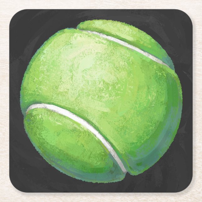 Tennis Ball Square Paper Coaster (Front)