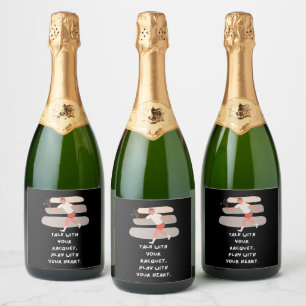 Tennis ball talk with racket play with your heart sparkling wine label