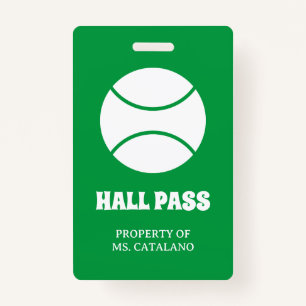 tennis ball Teacher Hall Pass school colours ID Badge