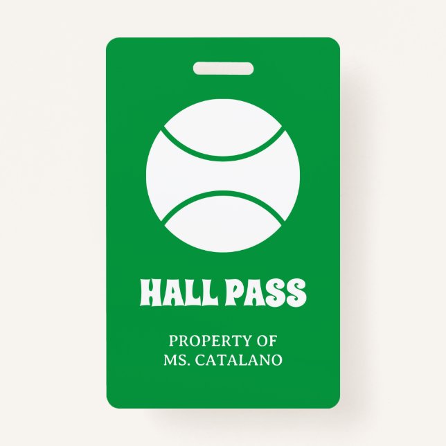 tennis ball Teacher Hall Pass school colours ID Badge (Back)