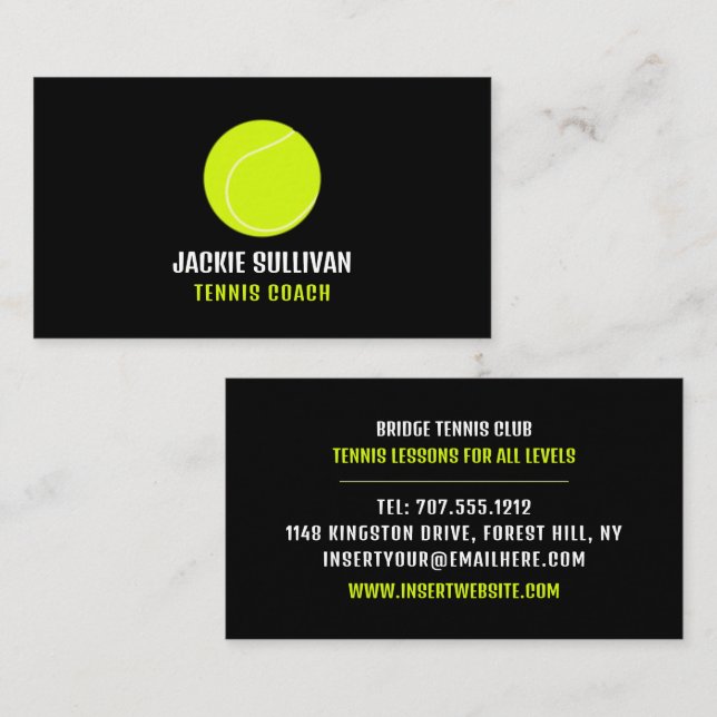 Tennis Ball, Tennis Player/Coach/Instructor Business Card (Front/Back)
