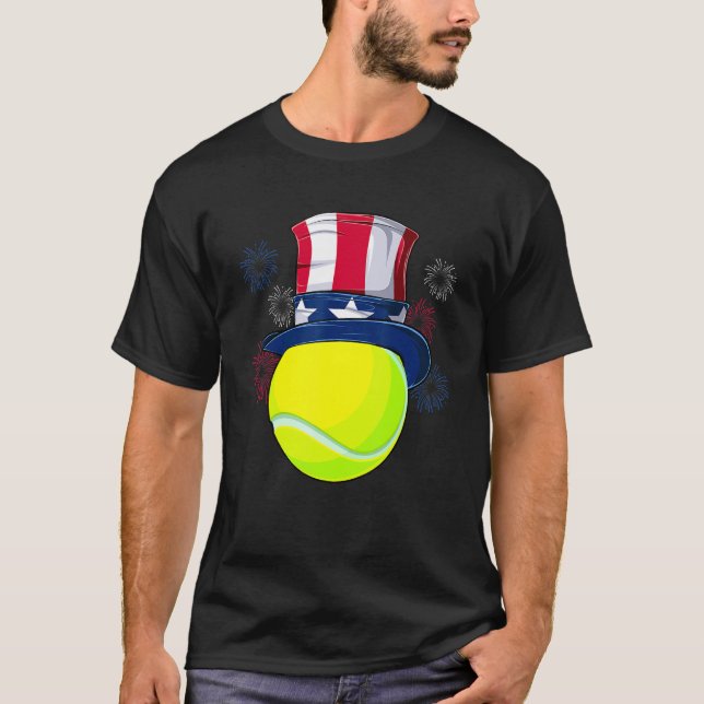 Tennis Ball & Uncle Sam Hat American Flag 4th Of J T-Shirt (Front)