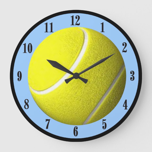 Tennis Ball Wall Clock Blue Court Black Numbers (Front)