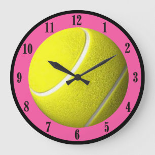 Tennis Ball Wall Clock Pink Court Black Numbers