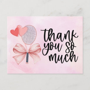 Tennis ball with blue racket Thank you Postcard