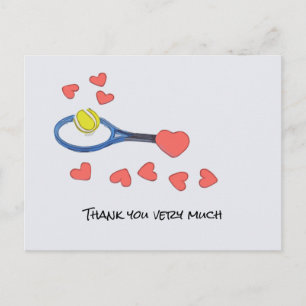 Tennis ball with blue racket Thank you with love Postcard