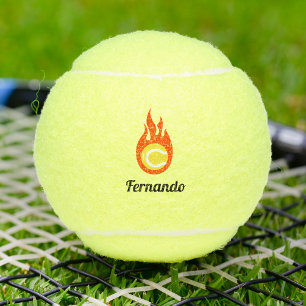 Tennis Ball with Fire Logo Custom Name