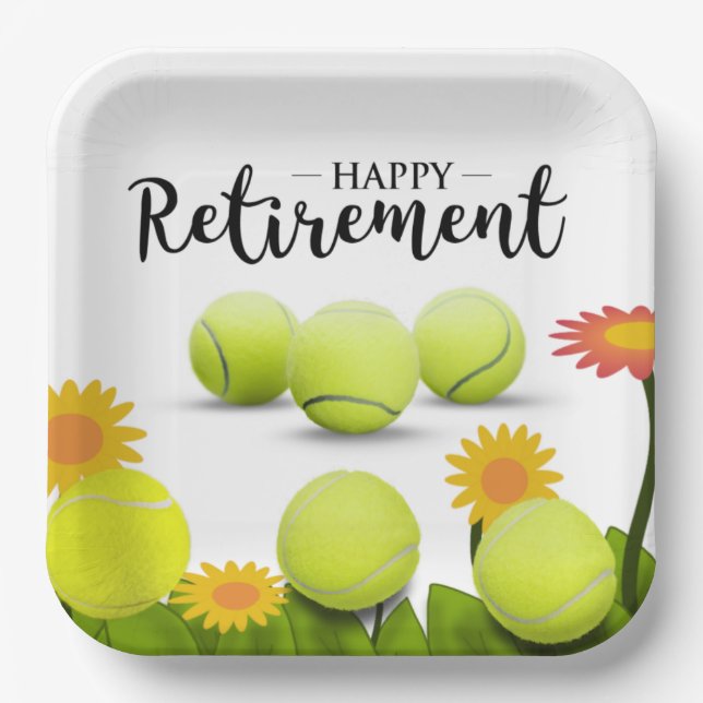 Tennis ball with flower for player Retirement Paper Plate (Front)