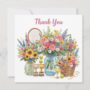 Tennis ball with flowers from tennis player  thank you card