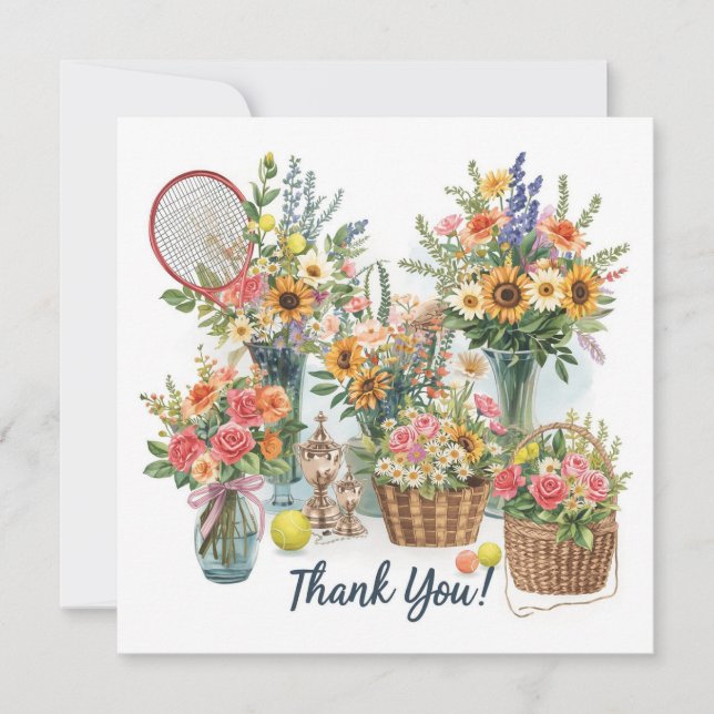 Tennis ball with flowers from tennis player  thank you card (Front)
