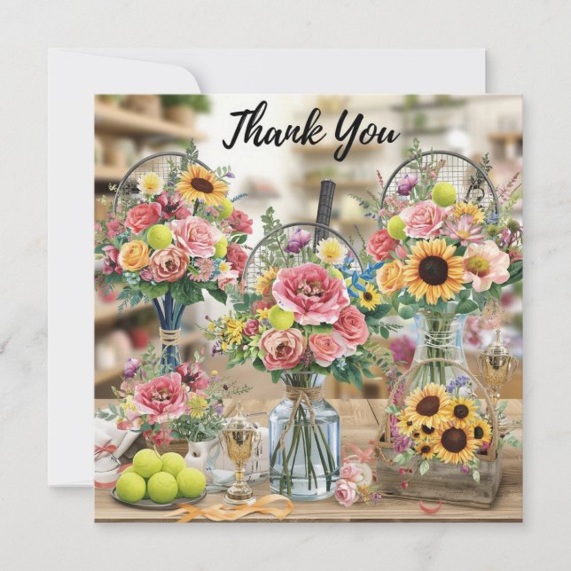 Tennis ball with flowers from tennis player  thank you card (Front)