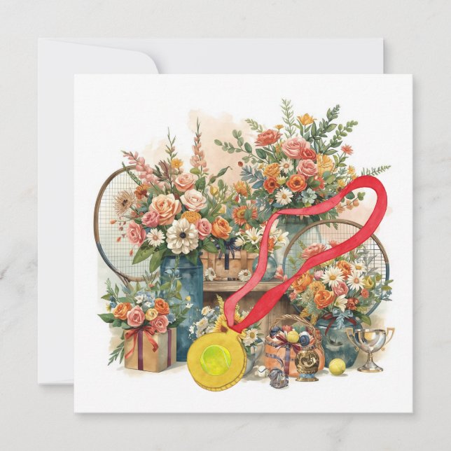 Tennis ball with flowers from tennis player  thank you card (Front)