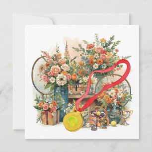 Tennis ball with flowers from tennis player  thank you card