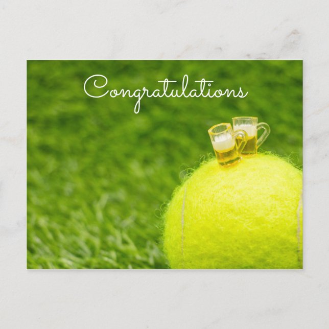 Tennis ball with glass of beer Congratulations Postcard (Front)