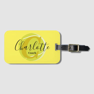 Tennis ball with Gold Monogram Script name  yellow Luggage Tag