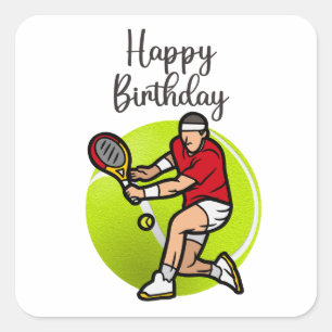 Tennis ball with Happy Birthday Square Sticker