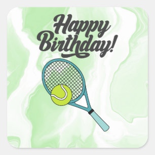 Tennis ball with Happy Birthday  Square Sticker