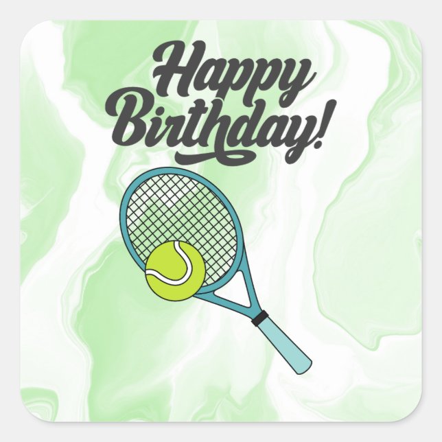 Tennis ball with Happy Birthday  Square Sticker (Front)
