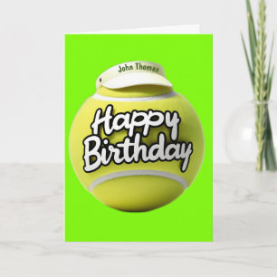 Tennis ball with happy birthday wearing visor card