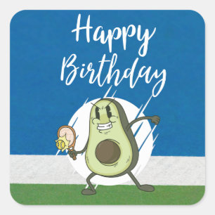 Tennis ball with Happy Birthday  with Avocado Square Sticker