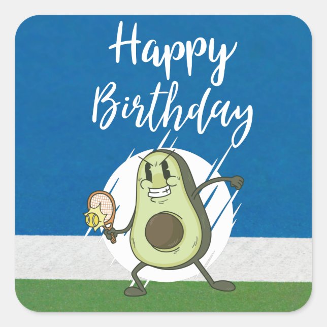Tennis ball with Happy Birthday  with Avocado Square Sticker (Front)