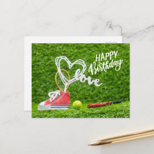 Tennis ball with Happy Birthday with love Postcard