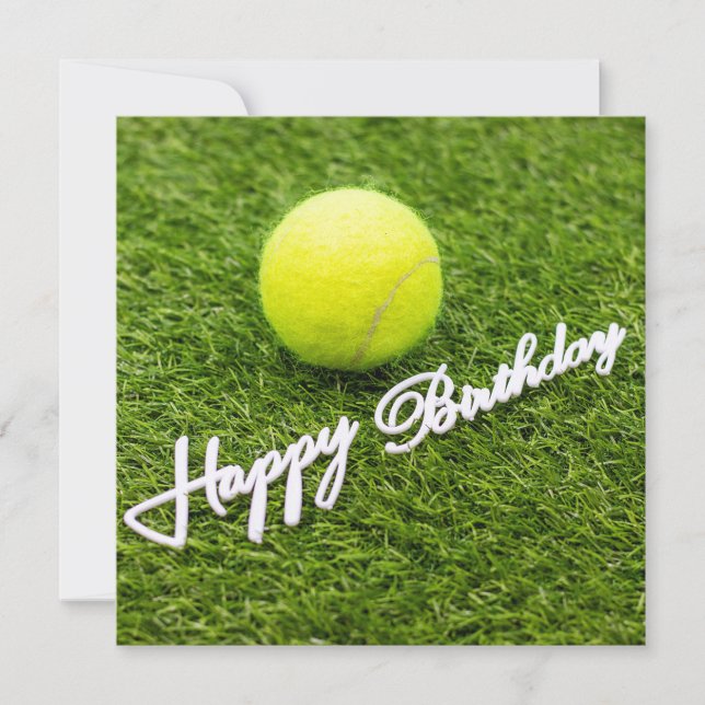 Tennis ball with happy birthday word on green card (Front)