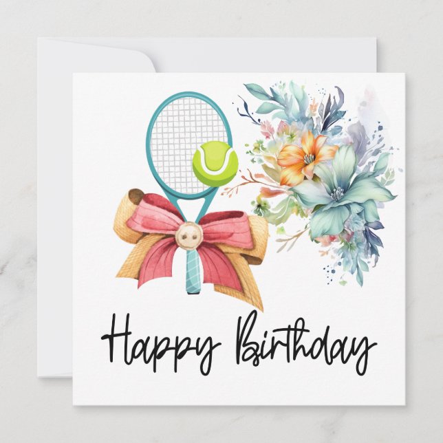 Tennis ball with lots of flower for birthday  card (Front)