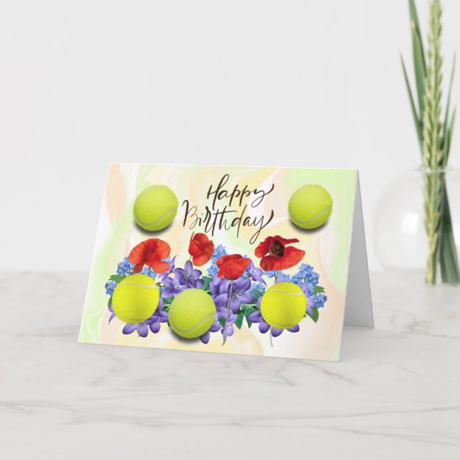 Tennis ball with lots of flower for birthday  card (Front)