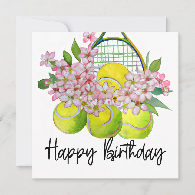 Tennis ball with lots of flower for birthday  card (Front)