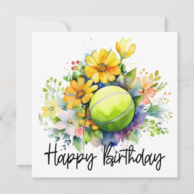 Tennis ball with lots of flower for birthday  card (Front)