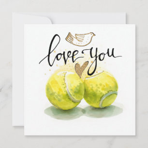 Tennis ball with  LOVE on blue court Holiday Card