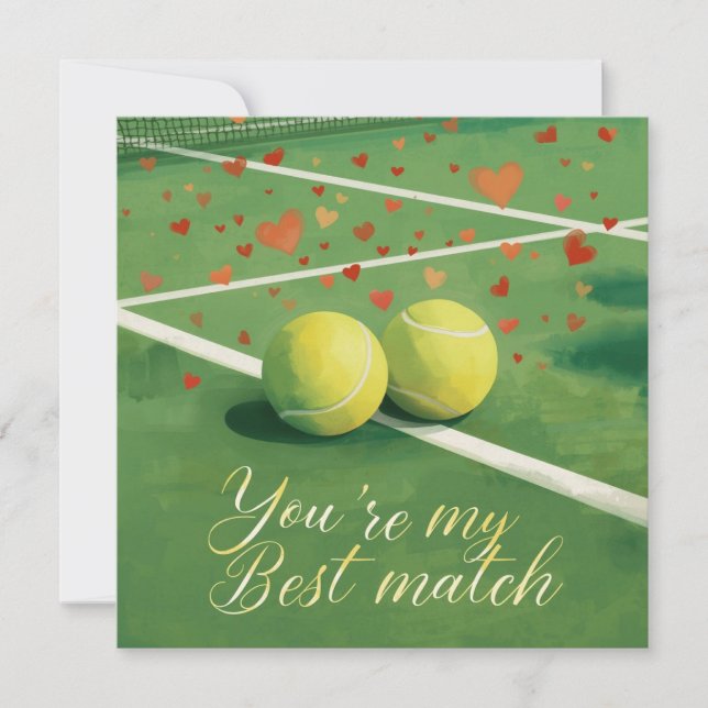 Tennis ball with  LOVE on blue court Holiday Card (Front)