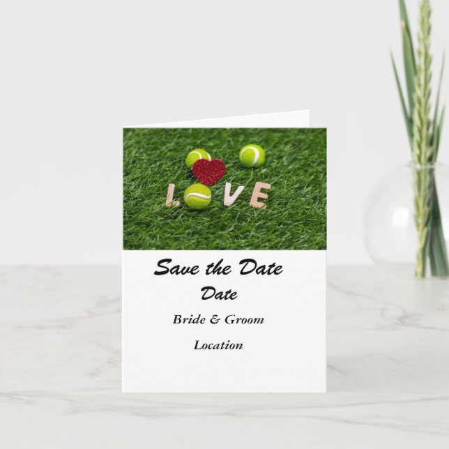 Tennis ball with love save the date  invitation (Front)