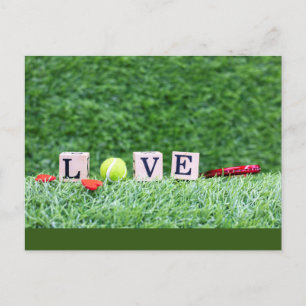 Tennis ball with LOVE wooden sign Valentine Holiday Postcard