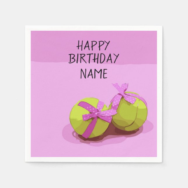 Tennis ball  with pink ribbon on pink birthday   napkin (Front)