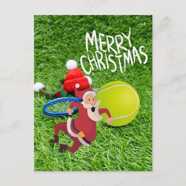 Tennis ball with Santa Claus Merry Christmas  Postcard (Front)