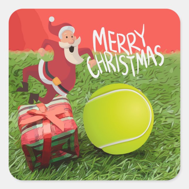 Tennis ball with Santa Claus Merry Christmas  Square Sticker (Front)