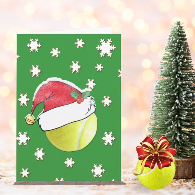 Tennis Ball With Santa Hat Christmas Card (Creator Uploaded)