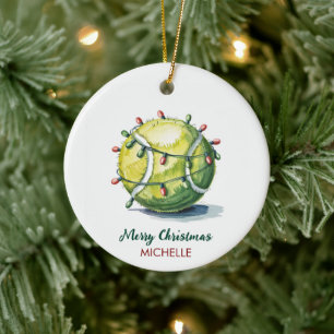 Tennis Ball with Santa Hat Custom Christmas Ceramic Tree Decoration