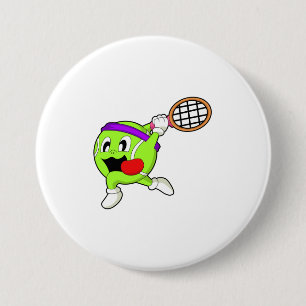 Tennis ball with Tennis racket 7.5 Cm Round Badge