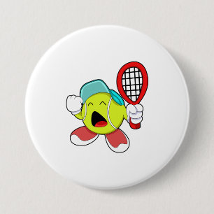 Tennis ball with Tennis racket 7.5 Cm Round Badge