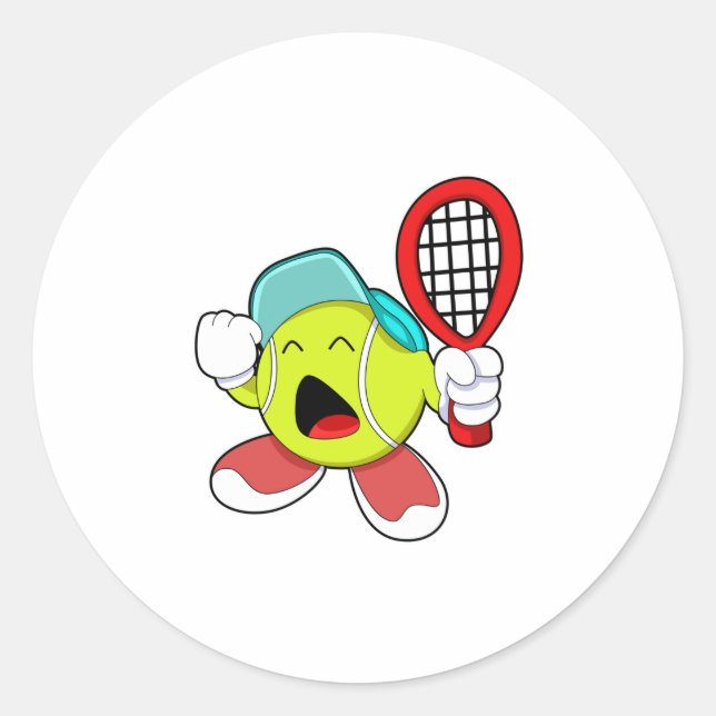Tennis ball with Tennis racket Classic Round Sticker (Front)
