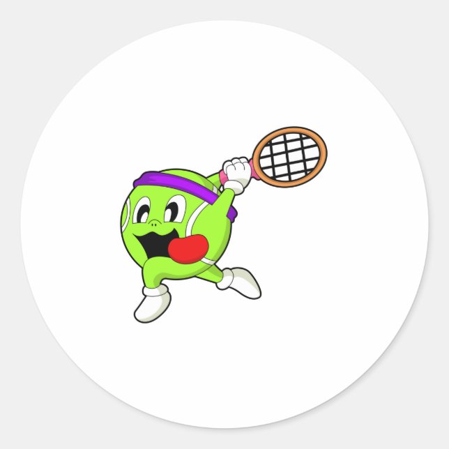 Tennis ball with Tennis racket Classic Round Sticker (Front)